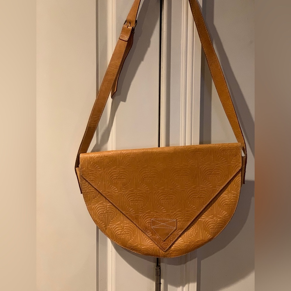 Vintage tooled leather crossbody bag